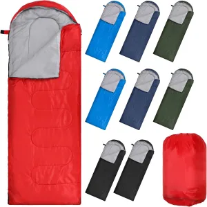 10 Pcs 0 Degree Camping Sleeping Bags Bulk for Adults Cold Weather Sleeping Bags 4 Season Warm Waterproof Lightweight with Compression Sack for Backpacking Hiking Travel Homeless