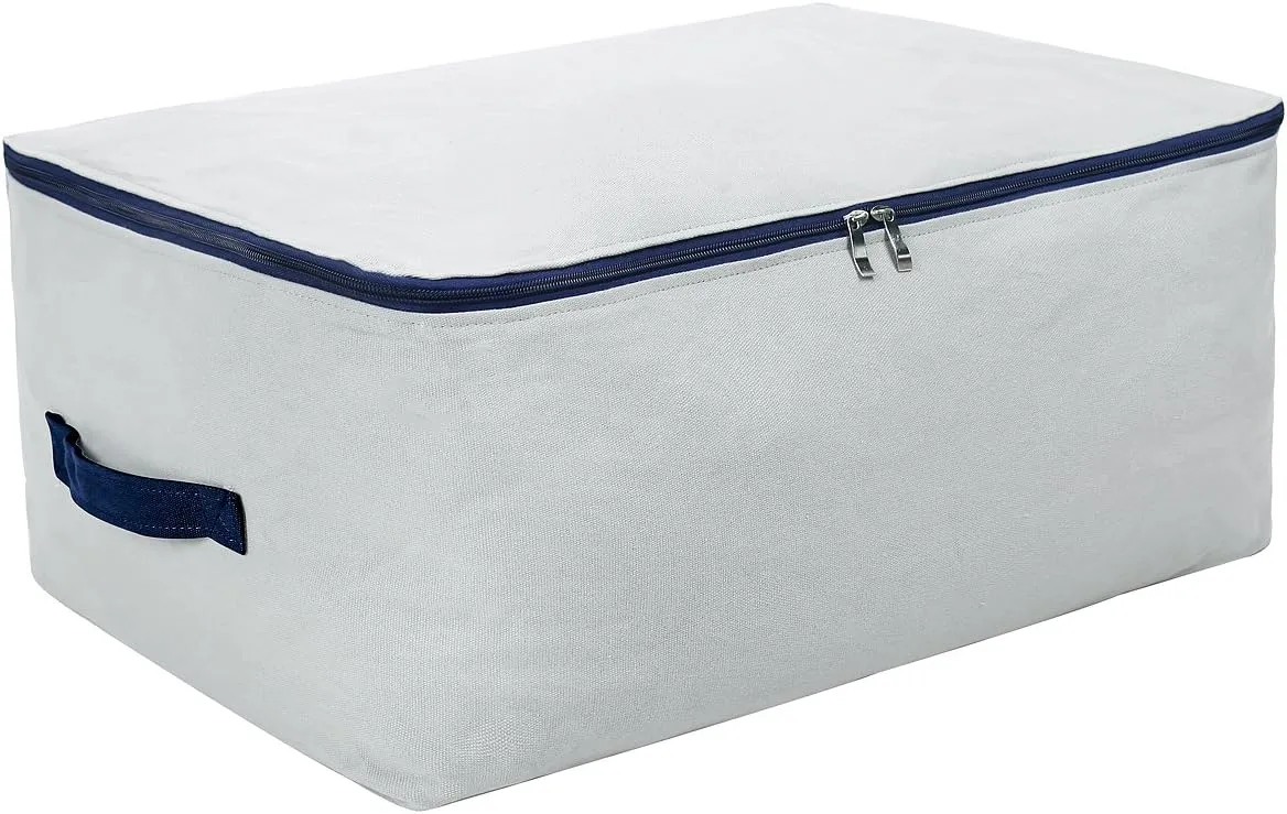 100% Natural Canvas Cotton Large Size Soft Storage Organiser Bags for Queen/King Size Blankets, Duvets, Pillows, Down Jackets, Breathable and Washable, Gray