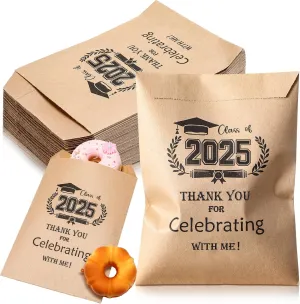 100 Pcs 2025 Graduation Party Favors for Guests Kraft Paper Graduation Treat Bags Bulk Graduation Favor Bags Graduation Cookie Bags Gift Bags for Snack Candy Cookie(Classic)