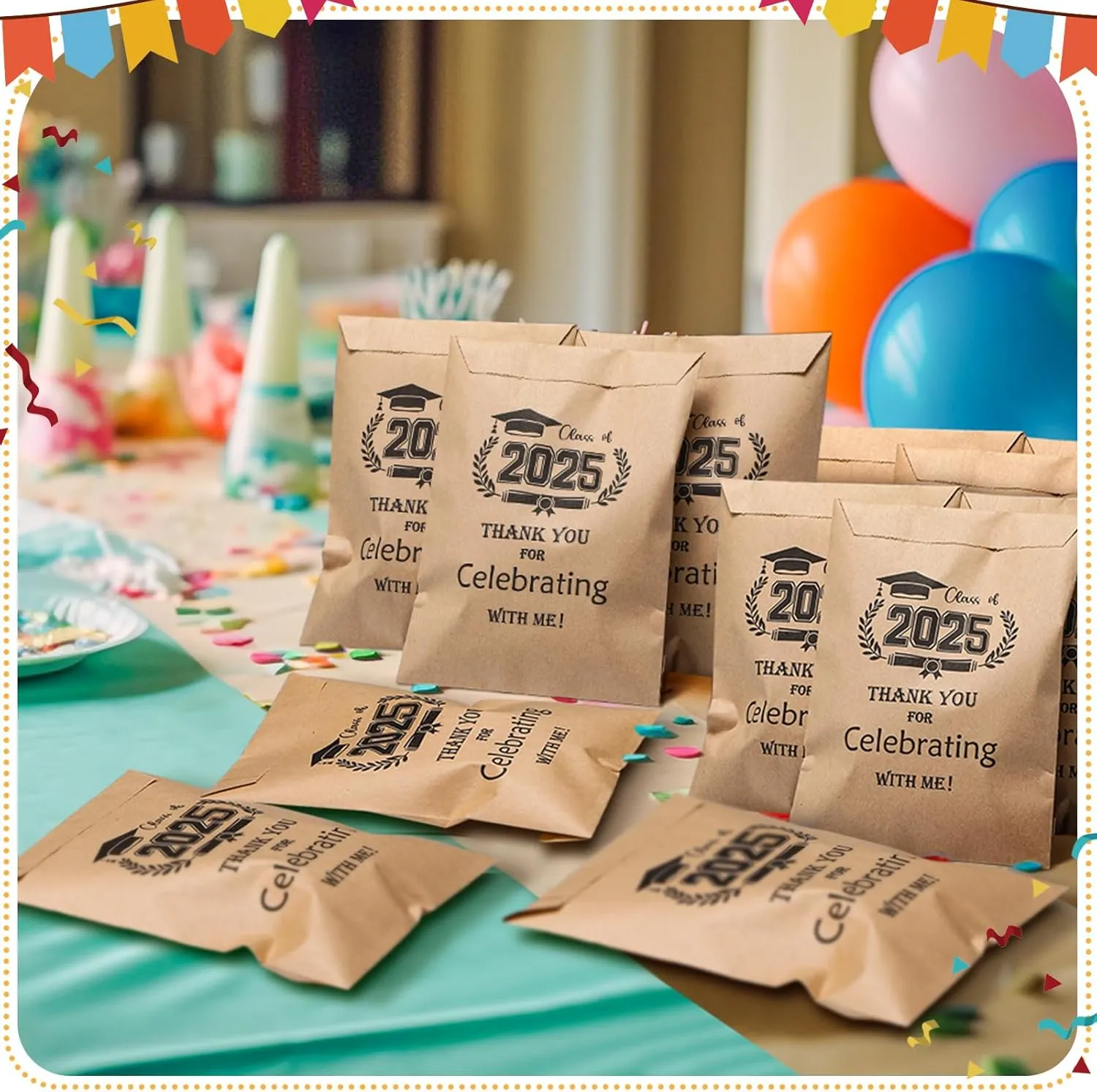 100 Pcs 2025 Graduation Party Favors for Guests Kraft Paper Graduation Treat Bags Bulk Graduation Favor Bags Graduation Cookie Bags Gift Bags for Snack Candy Cookie(Classic)