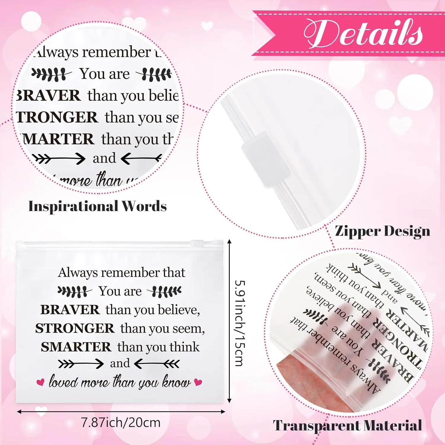 100 Pcs Inspirational Gifts for Girls Women Travel Cheer Makeup Bag Bulk Loved Quotes Cosmetic Bags with Zipper Thank You Encouragement Birthday Gift Bag for Nurse Teacher Friend (You Are Braver)