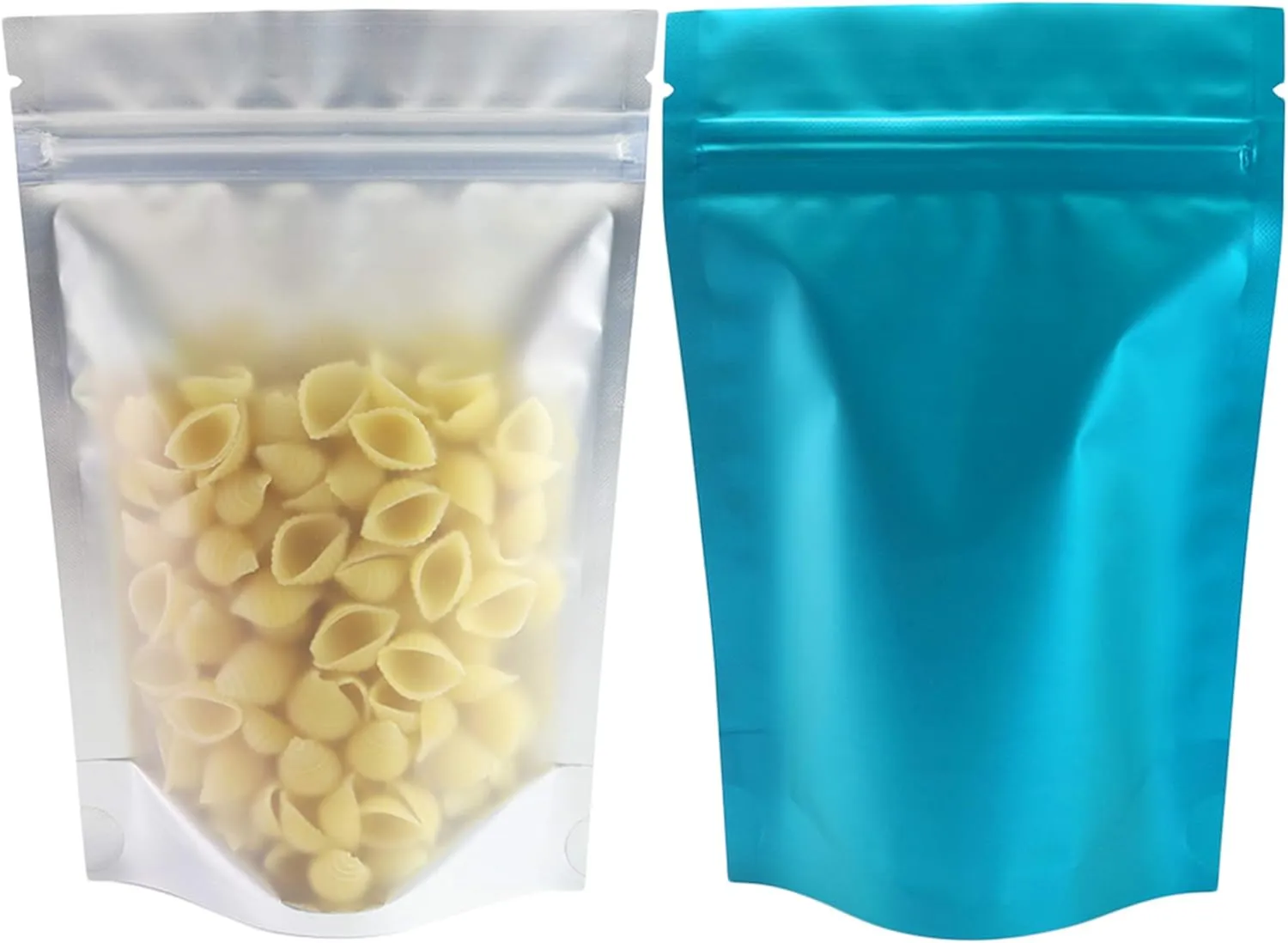 100pcs Frosted Clear Window Stand Up Colored Metallic Foil Resealable Zipper Seal Bags (Blue, Standup | 7.5oz)