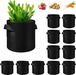12 Pack 3 Gallon Plant Grow Bags, Thickened Nonwoven Fabric Pots with Handles, Vegetable Planter Bags Containers, Cloth Planters for Garden Vegetable/Flower/Plant/Fruits Outdoor (Black)