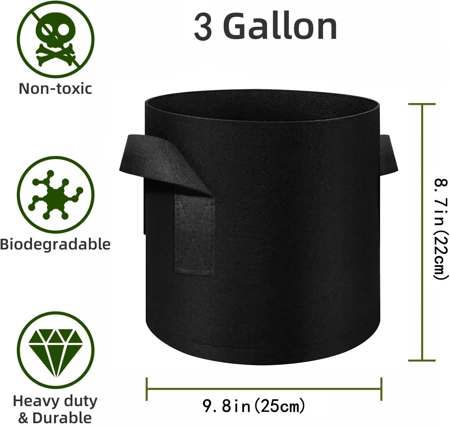 12 Pack 3 Gallon Plant Grow Bags, Thickened Nonwoven Fabric Pots with Handles, Vegetable Planter Bags Containers, Cloth Planters for Garden Vegetable/Flower/Plant/Fruits Outdoor (Black)