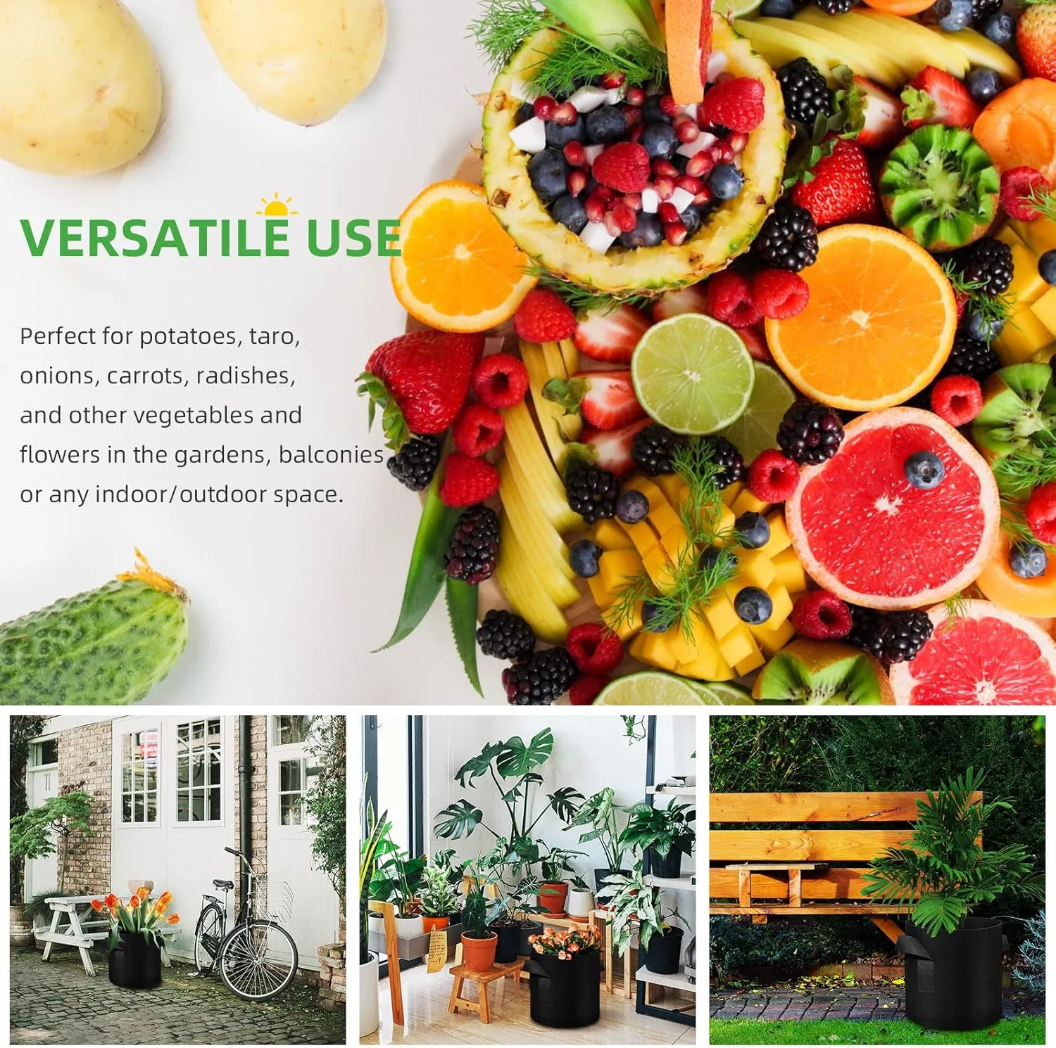 12 Pack 3 Gallon Plant Grow Bags, Thickened Nonwoven Fabric Pots with Handles, Vegetable Planter Bags Containers, Cloth Planters for Garden Vegetable/Flower/Plant/Fruits Outdoor (Black)