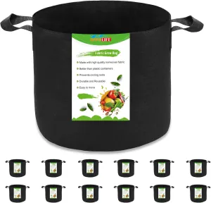 12-Pack 5 Gallon Plant Grow Bags, Heavy Duty Aeration Fabric Pots with Handles for Garden and Planting