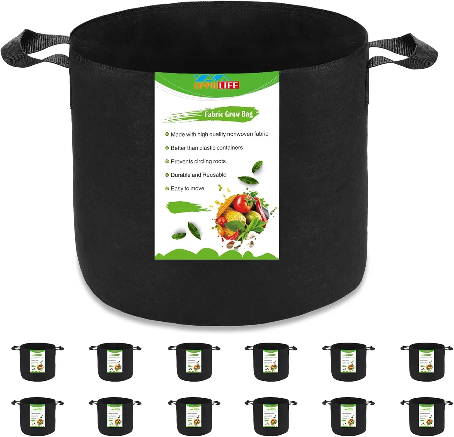 12-Pack 5 Gallon Plant Grow Bags, Heavy Duty Aeration Fabric Pots with Handles for Garden and Planting
