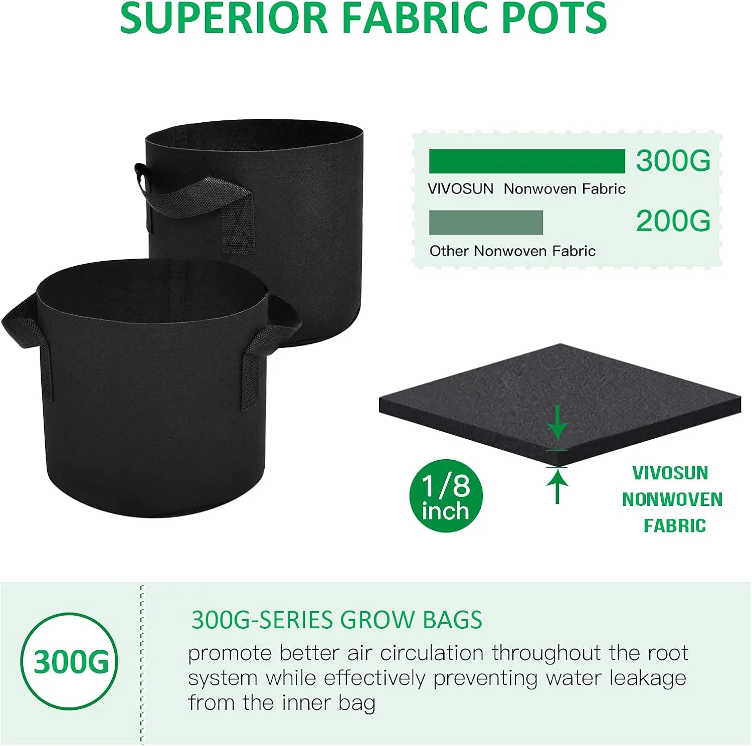12-Pack 5 Gallon Thickened Non-Woven Grow Bags, Aeration Fabric Pots with Handles
