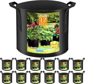 12 Pack Grow Bags 10 Gallon, 300G Heavy Duty Thickened Non-Woven Plant Bag Plant Fabric Pots with Handles Planting Bags, Pot for Plants