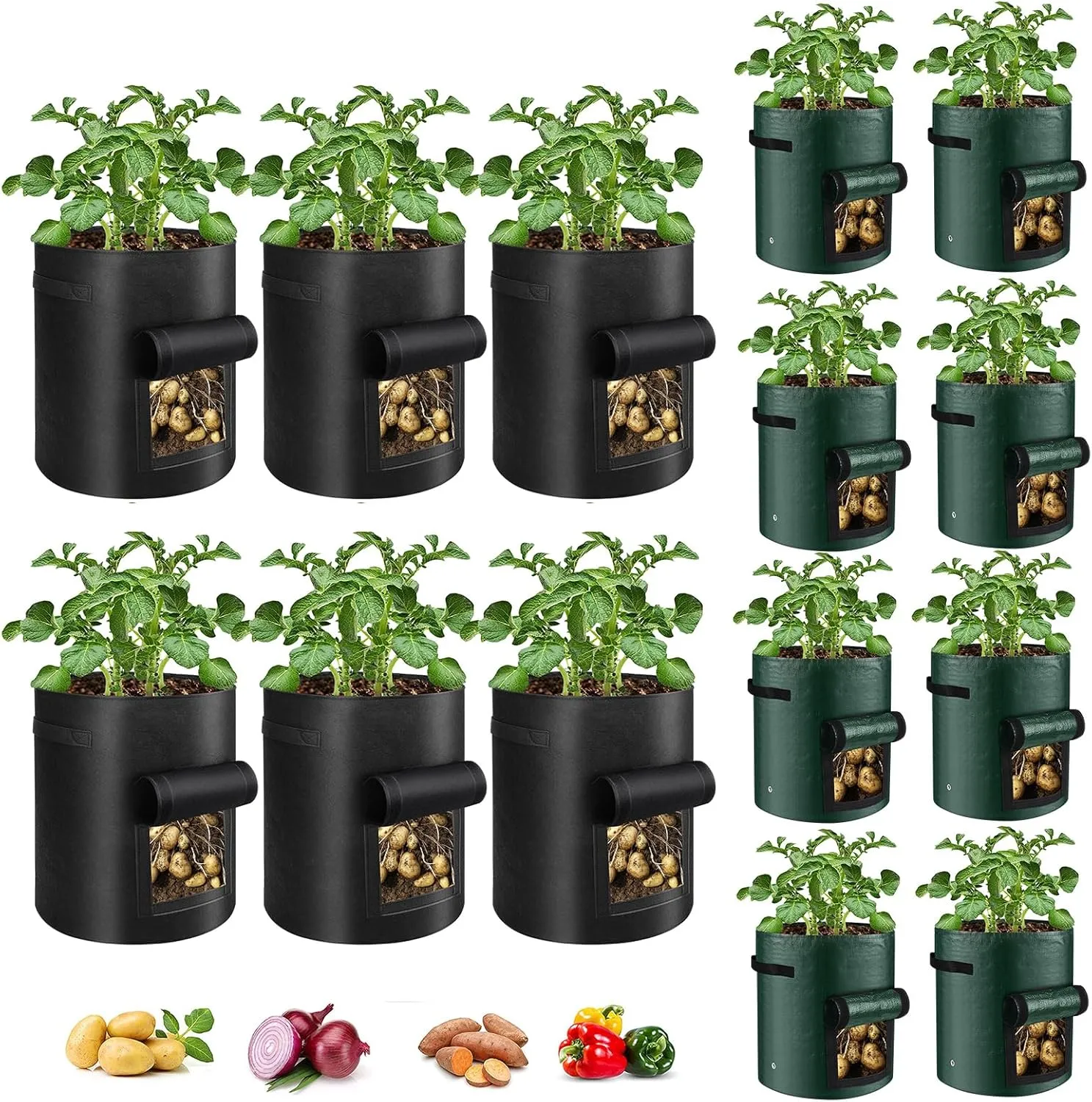 14 Pack Potato Grow Bags 10 Gallon with Flap and Handle(6PCS non-woven fabric and 8PCS PE Material Fabric Pots) for Tomato, Vegetable and Fruits