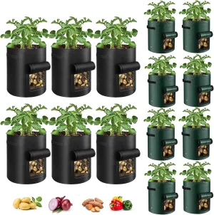 14 Pack Potato Grow Bags 10 Gallon with Flap and Handle(6PCS non-woven fabric and 8PCS PE Material Fabric Pots) for Tomato, Vegetable and Fruits