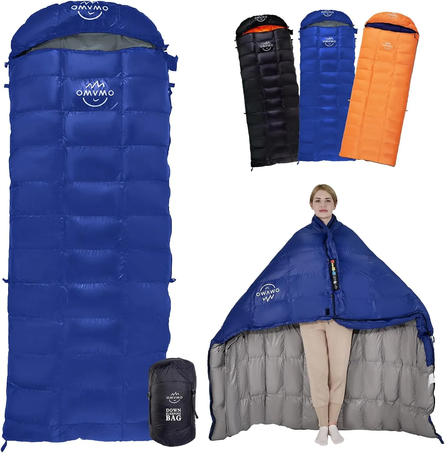 15°F 10°F Duck Down Sleeping Bag for Adults,650 Fill Power,Ultralight Wearable 4 Season Cold Weather Rectangle Sleeping Bag for Camping Hiking,Can be Used as a Down Blanket or Cloak