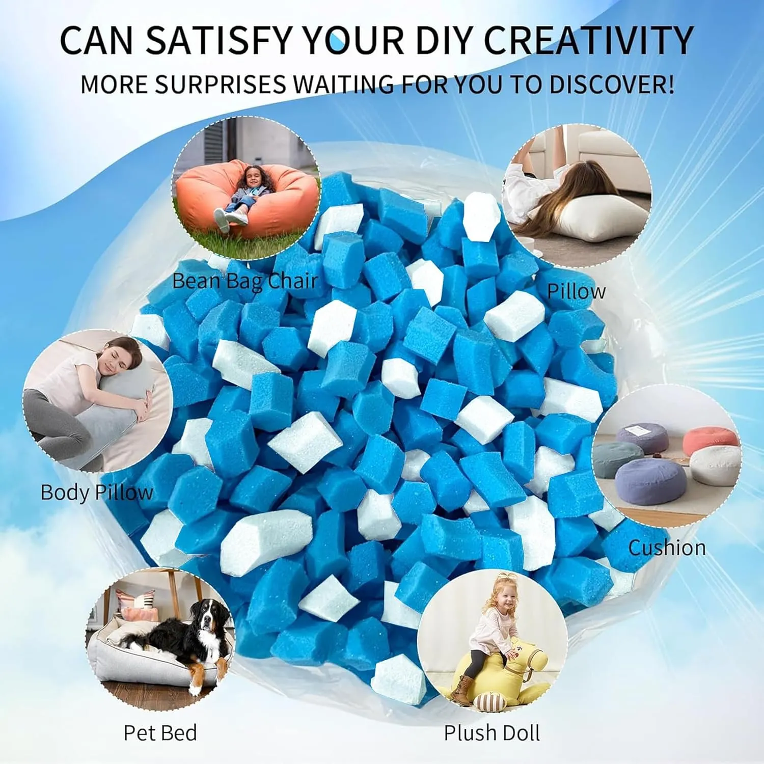15lbs Bean Bag Filler, Pillow Filler Stuffing, Bean Bag Filling, Shredded Memory Foam Filling, Punching Bag Filler, Foam Refill for Pouf/Ottoman Stuffing/Boxing Bag,Added Gel Particles