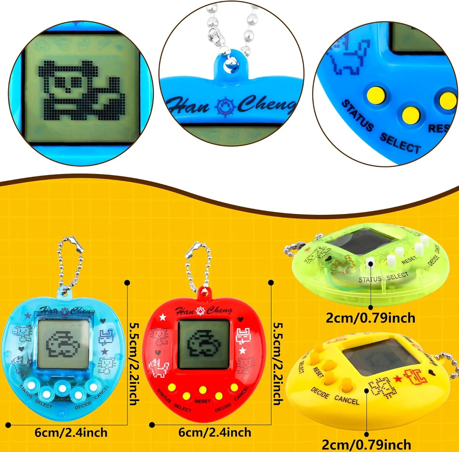 18 Pcs Virtual Pets Keychain Electronic Digital Pets Keychain Heart Shaped Nostalgic playble Toy for Kids Game Party Supply