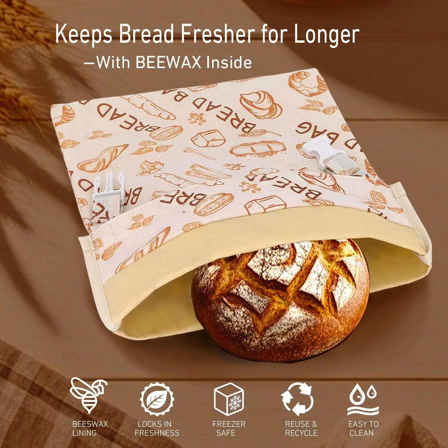 1pcs Reusable Beeswax Food Wraps Bread Bags for Homemade Bread Loaf, Food Storage Containers, Organic Cotton XL Sourdough Beeswax Bread Bag Supplies Sandwich Wrapper, Sustainable, Fresh Keeping