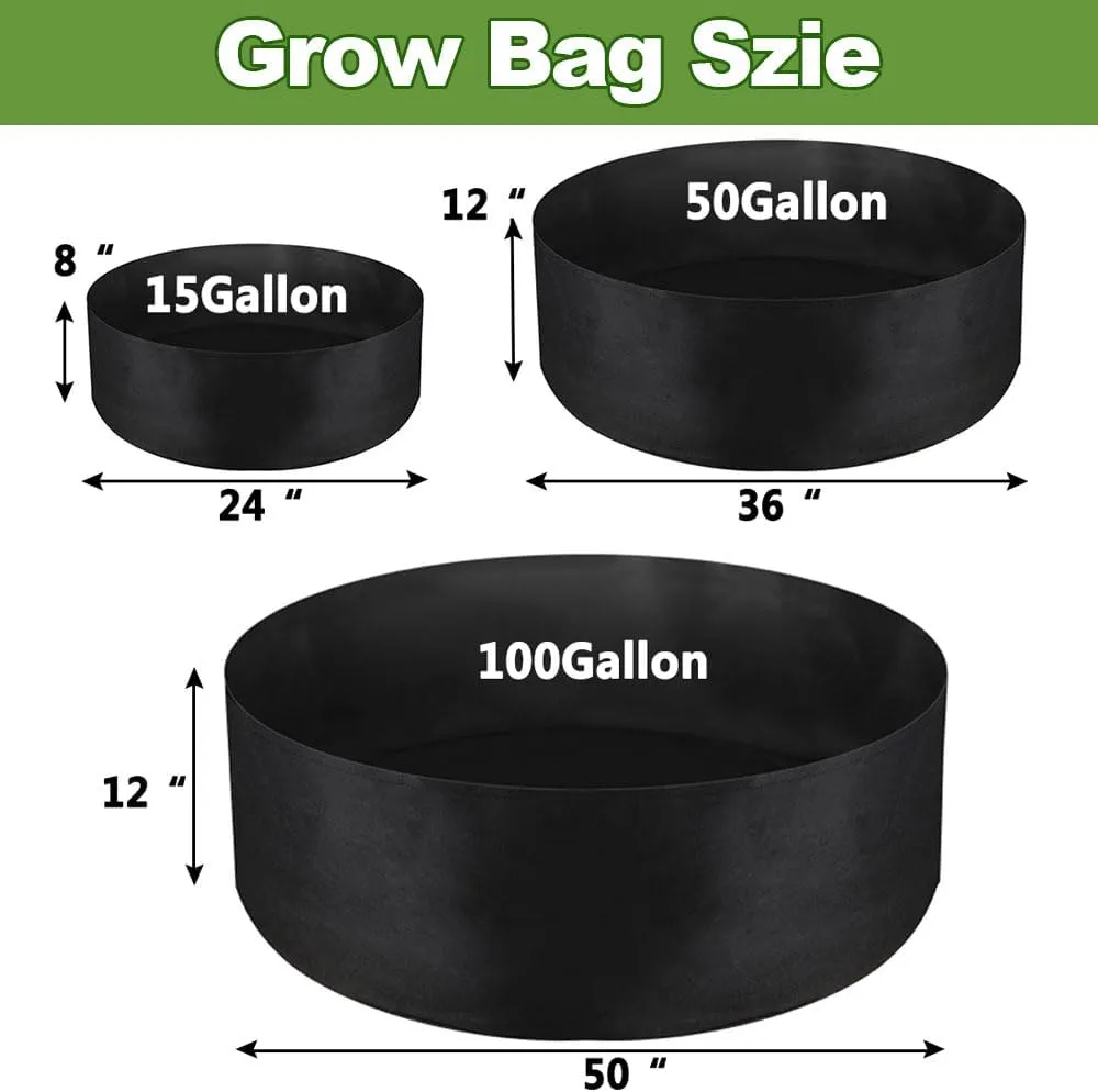 2-Pack 100 Gallon Grow Bag, Heavy Duty Thickened Fabric Pots Round Raised Garden Bed Planter for Planting Herb Flower Vegetable Potato Plants (50" D x 12" H)