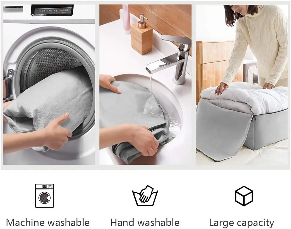 2-Pack Heavy Duty Canvas Cotton Storage Bags for King/Queen Duvets | Soft & Breathable | 3-Zip Opening, Dust Proof Blanket Organizer Bag | 23.6 * 8.7 * 17.7inches