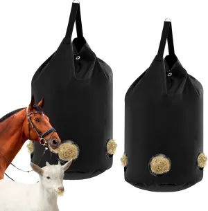 2 PCS Hay Bags for Horses, Slow Feed Hay Bags for Horses,Donkey, Goats,1680D Oxford Fabric Large Capacity Hay Feed Bags, Innovative Full-Circle Leather Holes Resist Biting Design (5 Holes)