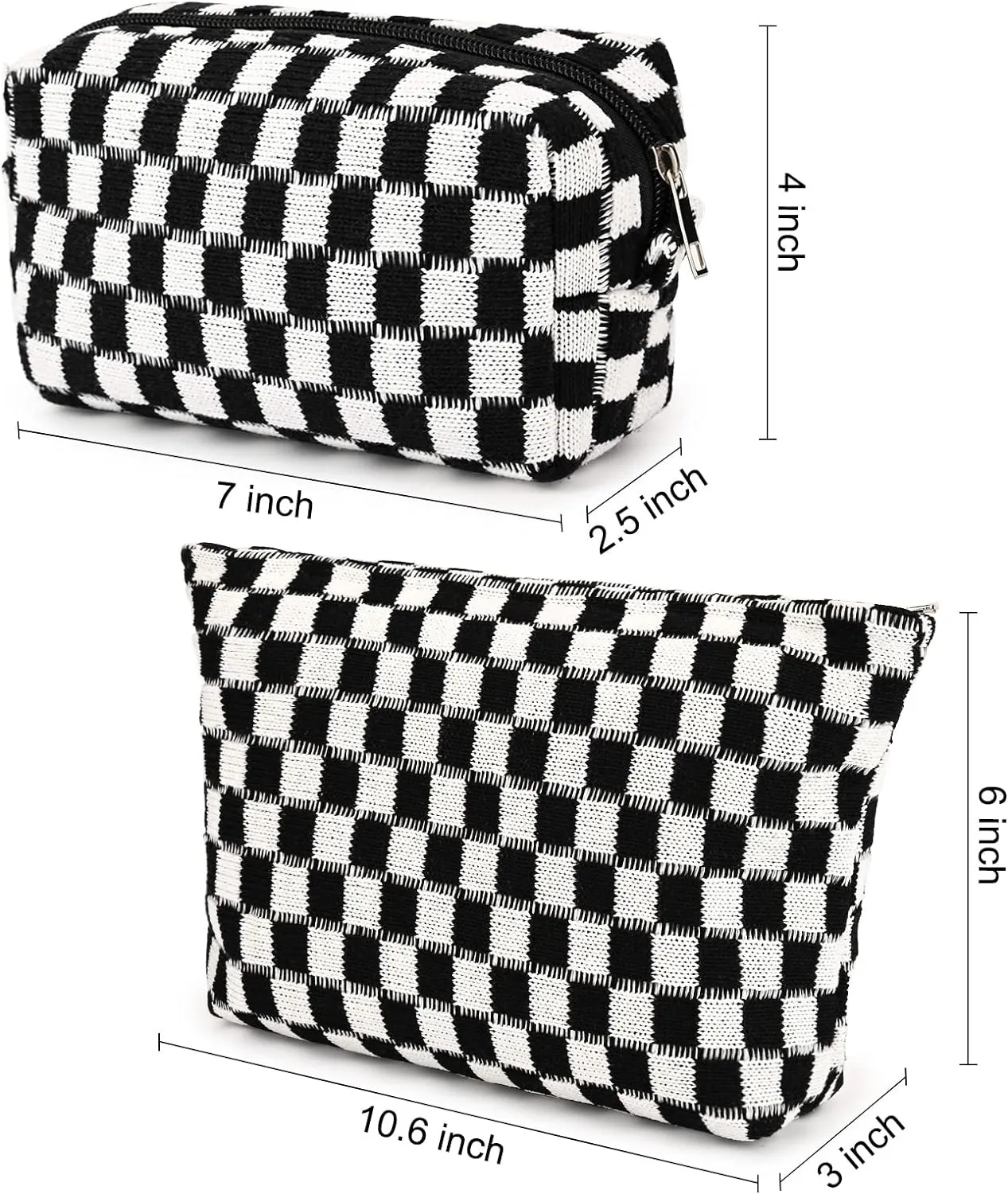 2 Pieces Black Makeup Bag Large Checkered Cosmetic Bag Capacity Canvas Mix Travel Toiletry Bag Organizer Cute Makeup Brushes Aesthetic Accessories Storage Bag for Women, Checkered Mix Black
