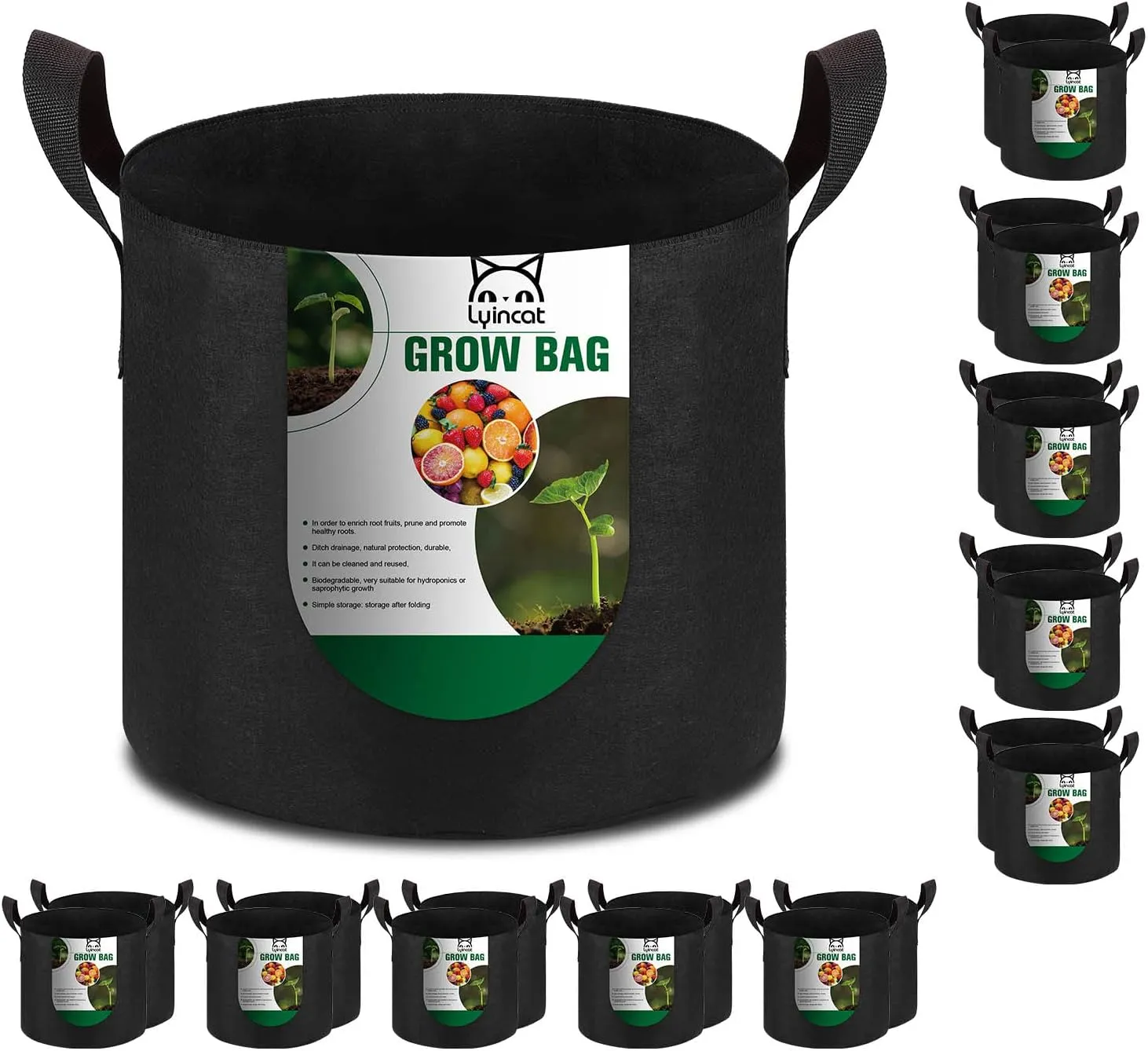 20-Pack 7 Gallon Grow Bags Heavy Duty Thickened Nonwoven Fabric Pots with Durable Handles