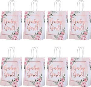 20 Pack Baby Girl Party Favors Bags, Baby Shower Bags Supplies for Girls with Treat Goodies Handles for Girl Birthday Party Decorations, Storage Gift Portable Paper Candy Bags for Wedding Floral