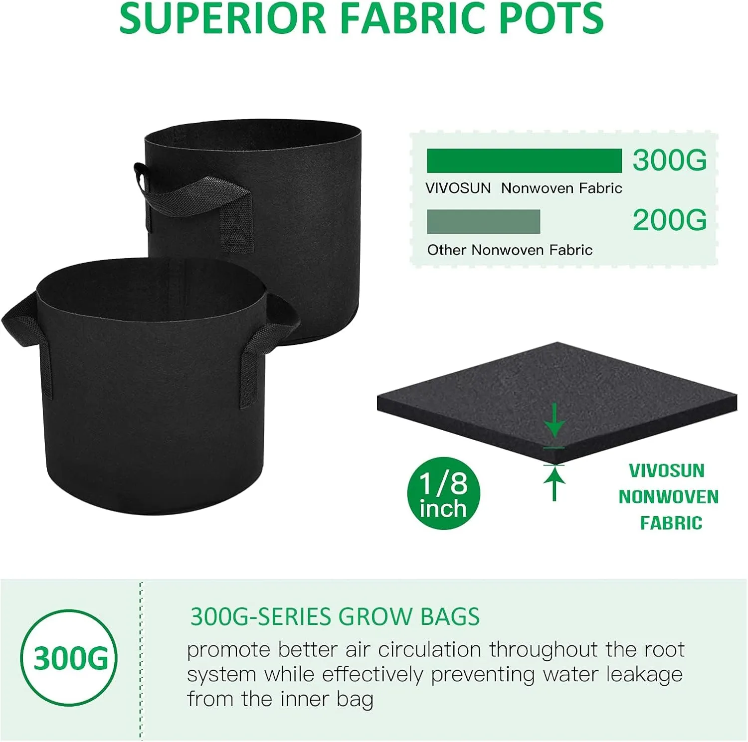 24-Pack 3 Gallon Thickened Non-Woven Grow Bags, Aeration Fabric Pots with Handles
