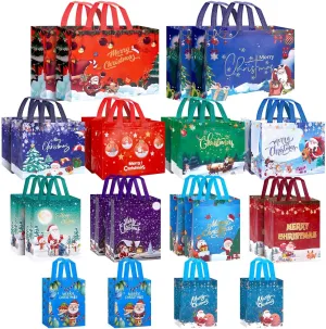 24 Pack Christmas Gift Bags Assorted Sizes, Reusable Tote Bags Includes 4 Extra Large 17",8 Large 13",8 Medium 10",4 Small 8" Non-Woven Christmas Bags for Xmas Party Supplies