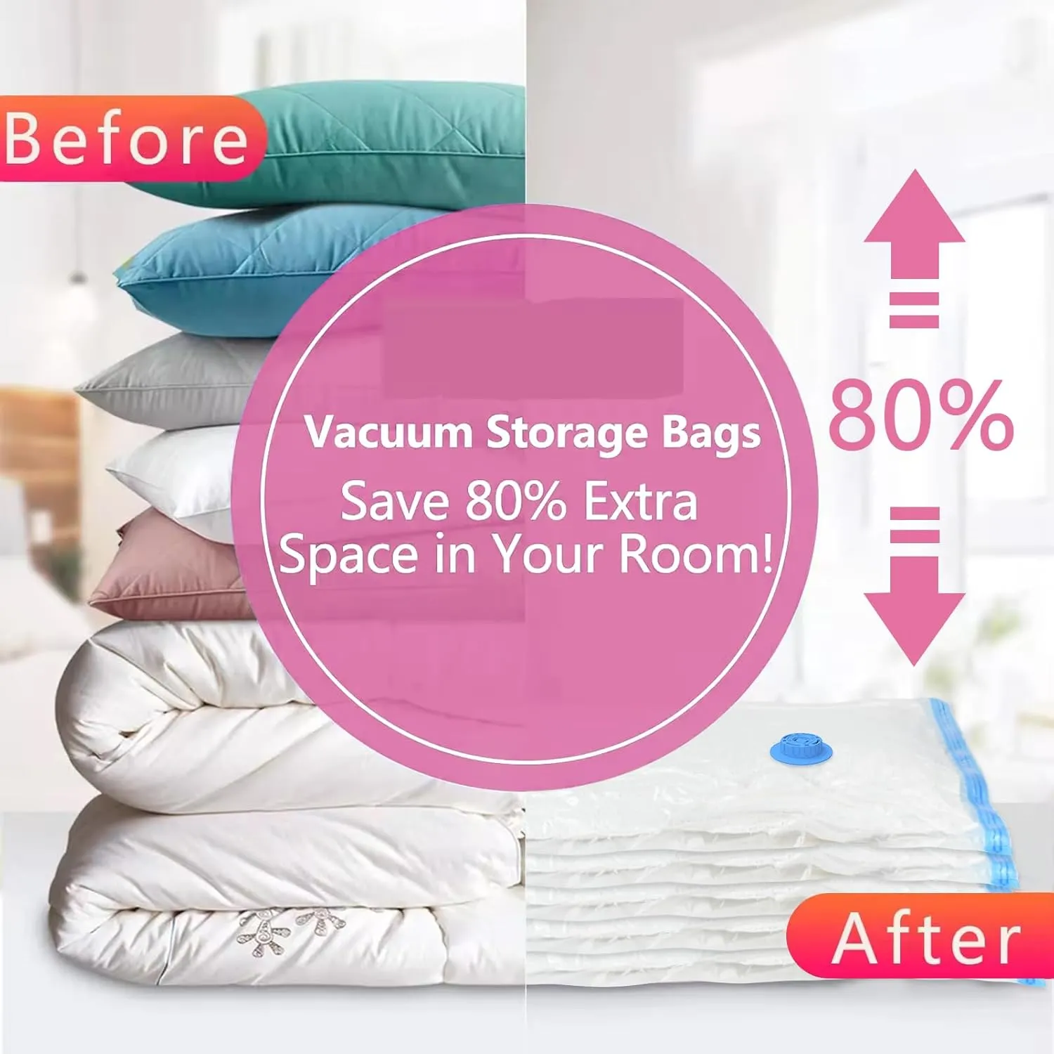 24 Pack Vacuum Storage Bags with Electric Pump, Space Saver Bags (5 Jumbo, 5 Large, 5 Medium, 5 Small, 4 Roll Up Bags) Travel Vacuum Seal Bags for Clothes, Bedding,Blankets,Duvets, Pillows