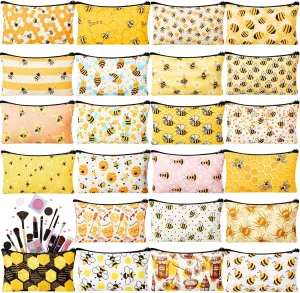 24 Pieces Makeup Bags Bulk Canvas Cosmetic Bags Purse Organizer Zipper Cosmetic Pouch Portable Travel Toiletry Pouch for Women Men Gifts, 7 x 4 Inch(Bee)