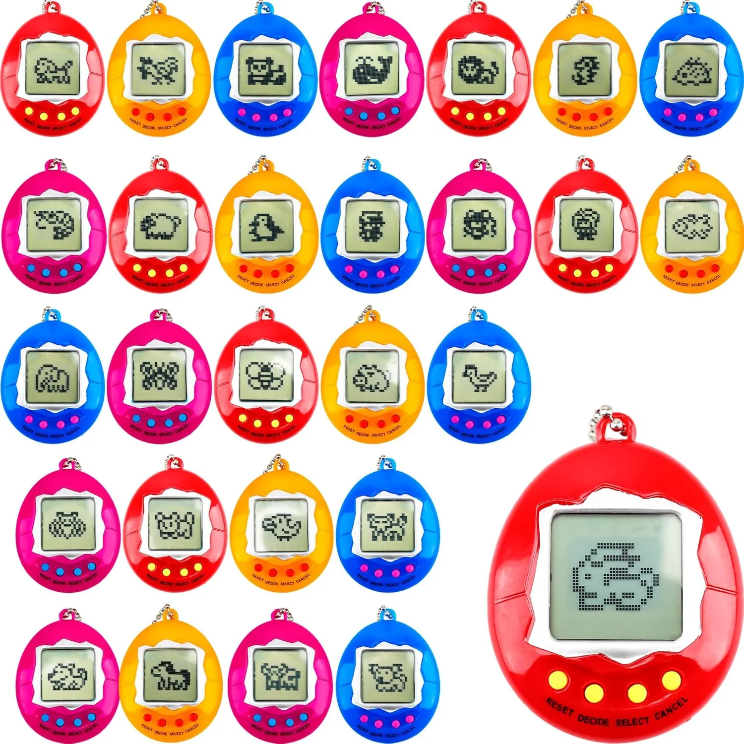28 Pcs Virtual Pet Keychains Electronic Digital Pets Keychain Retro Handheld Game Machine Nostalgic 90s Toy for for Kids Birthday Party Gifts Goodie Bag Fillers