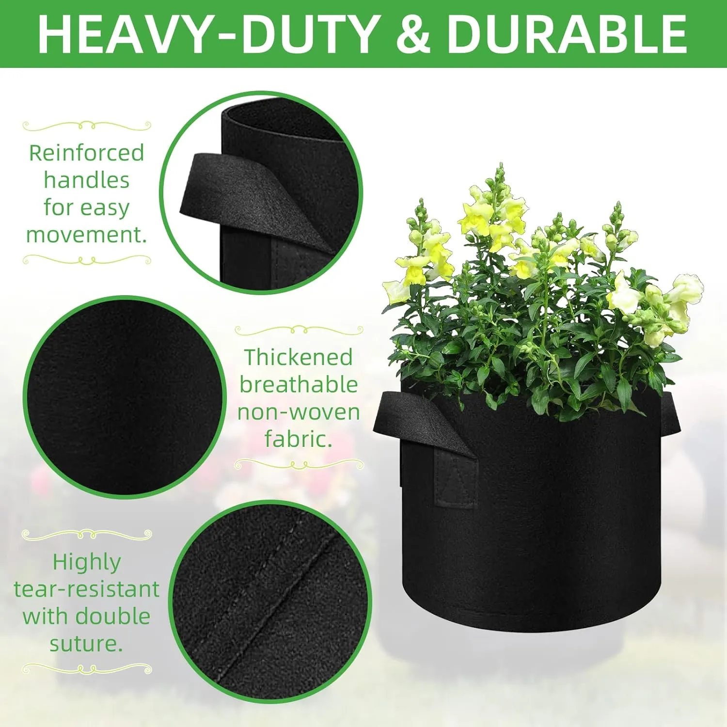 30 Pack 10 Gallon Plant Grow Bags, Breathable Felt Non-Woven Aeration Fabric Plant Grow Pots, Garden Planting Containers for Nursery Vegetable Flower Grow Bags with Handles (15.7x11.8inch)