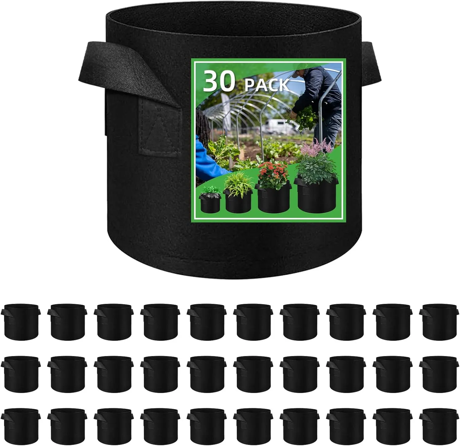 30 Pack 10 Gallon Plant Grow Bags, Breathable Felt Non-Woven Aeration Fabric Plant Grow Pots, Garden Planting Containers for Nursery Vegetable Flower Grow Bags with Handles (15.7x11.8inch)