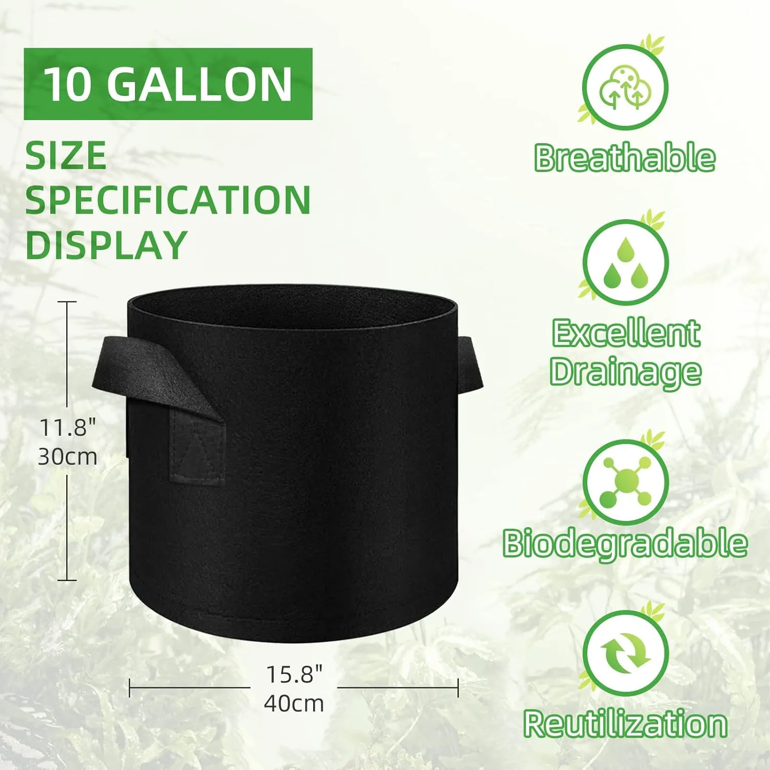 30 Pack 10 Gallon Plant Grow Bags, Breathable Felt Non-Woven Aeration Fabric Plant Grow Pots, Garden Planting Containers for Nursery Vegetable Flower Grow Bags with Handles (15.7x11.8inch)