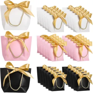 36 Gift Bags With Handles - 3-Colored Wedding Party Favor Bags With Bow Ribbons, Cardboard Welcome Bags for Guests, Paper Goodie Bag for Holiday, Celebration, 8.32.86.3"