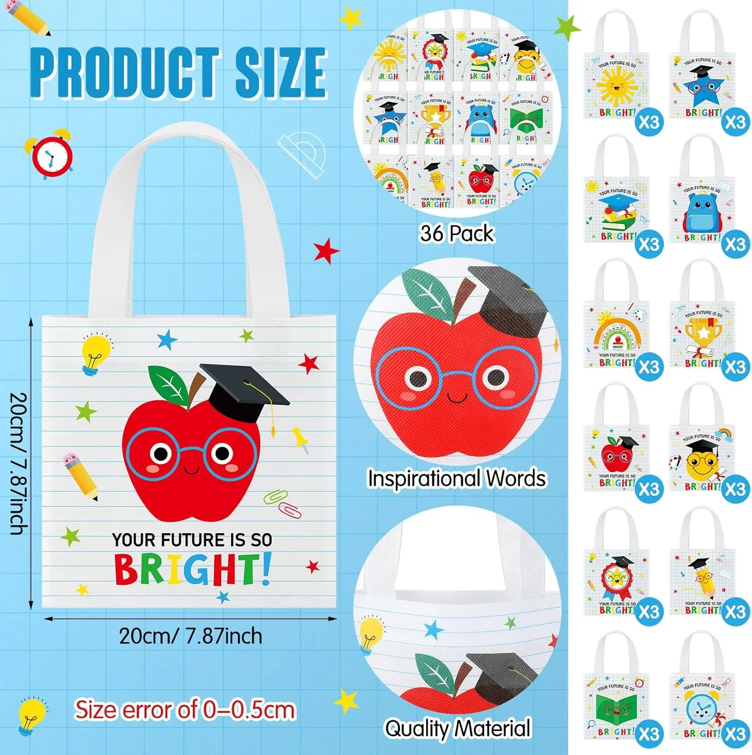 36 Pcs Graduation Tote Bags Bulk Bright Future Gift Tote Bags 2025 Grad Students Grad Gift for Kindergarten Preschool Graduation Party Decoration Supplies