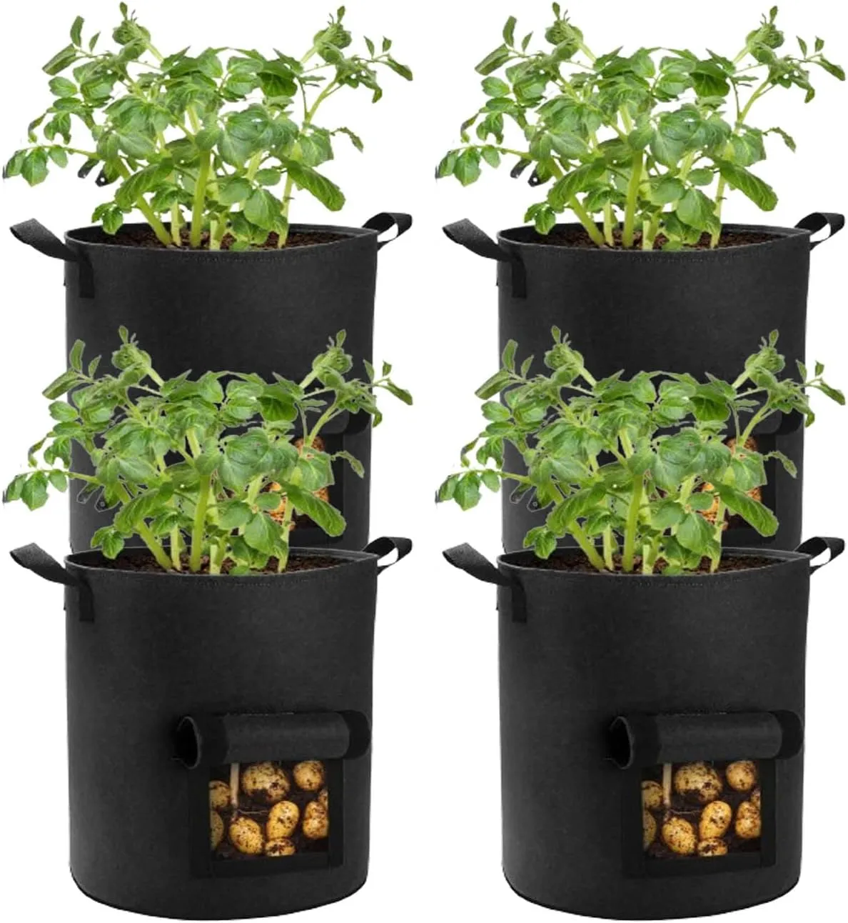 4 Pack 10 Gallon Potato Grow Bags with Flap and Handles, Heavy Duty Fabric Pots for Planting Potato,Carrots