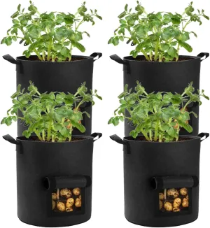 4 Pack 10 Gallon Potato Grow Bags with Flap and Handles, Heavy Duty Fabric Pots for Planting Potato,Carrots