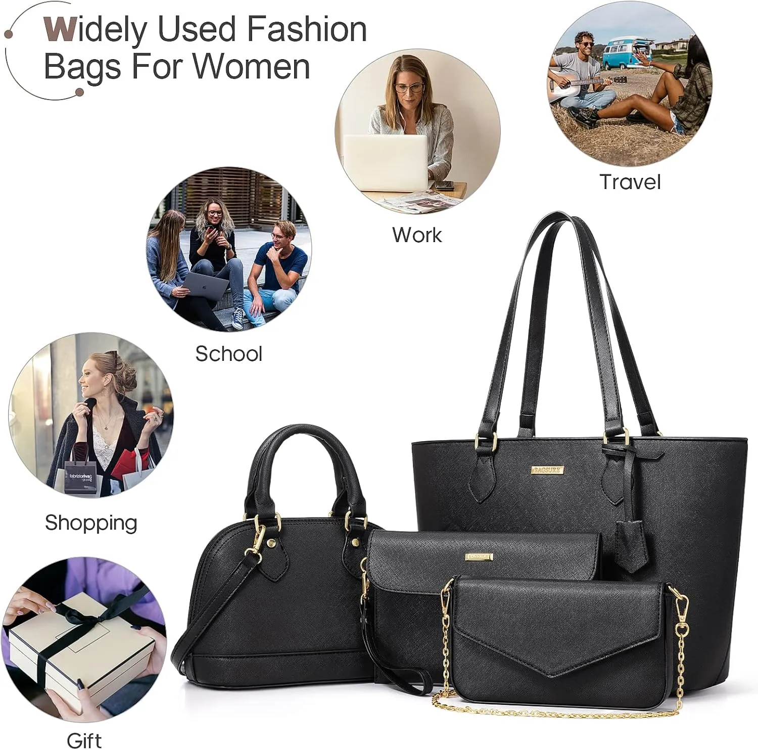 4PCS Women Fashion Handbags Purses Wallet Shoulder Bags Casual Tote Bag Crossbody Bags, Handbag Set Gift for Ladies Girls