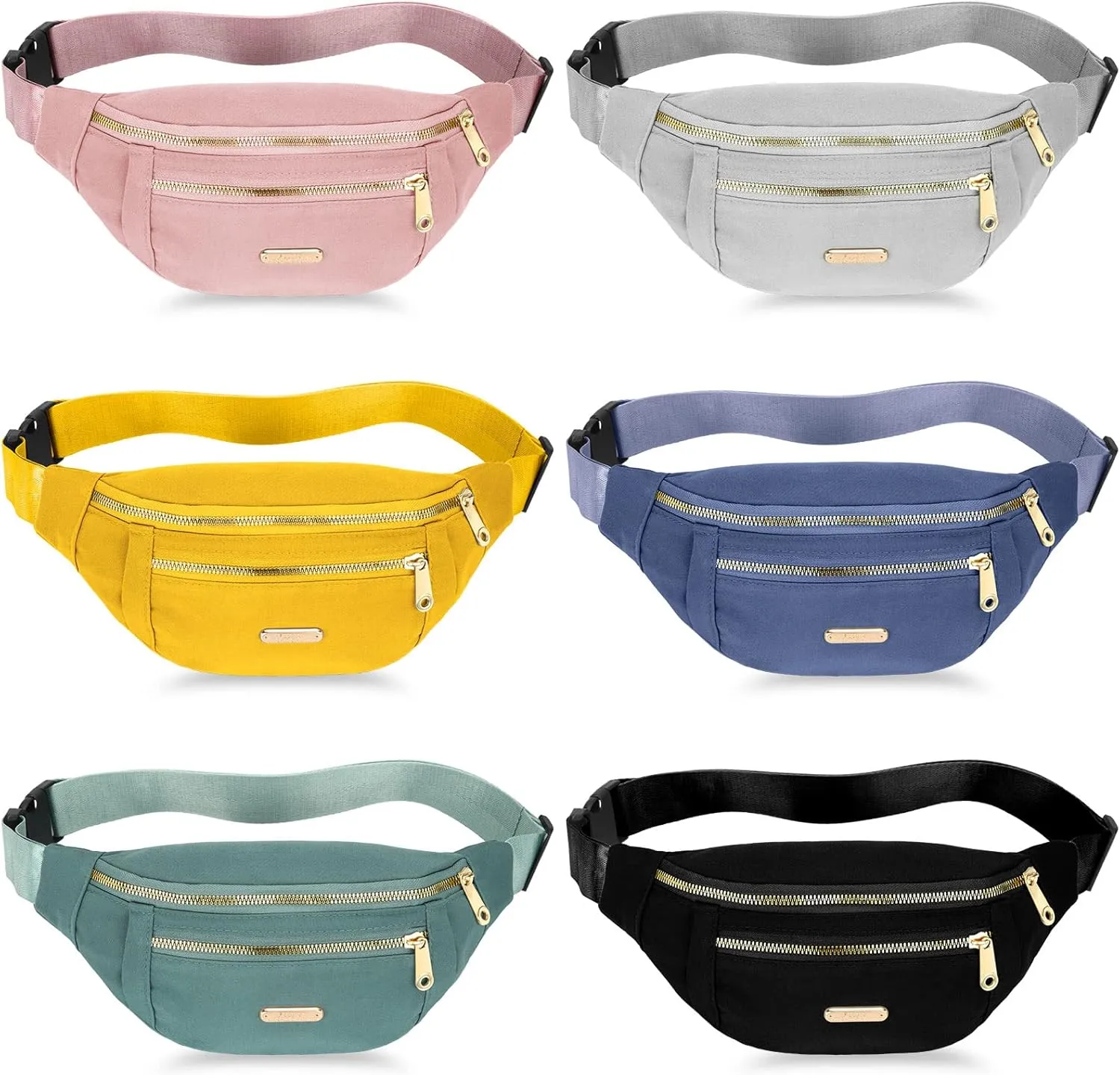6 Pcs Fanny Pack Waterproof Waist Pack for Women 5.51 x 11.81 Inch Crossbody Waist Bag with Adjustable Strap for Festival Sports Traveling Running Phone, 6 Colors