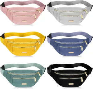 6 Pcs Fanny Pack Waterproof Waist Pack for Women 5.51 x 11.81 Inch Crossbody Waist Bag with Adjustable Strap for Festival Sports Traveling Running Phone, 6 Colors