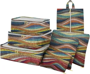 7 Set Packing Cubes Travel Luggage Organizers for Suitcase Travel Accessories with Shoe Bag for Girls Women Aesthetic Cute Boho Bohemian-Colorful