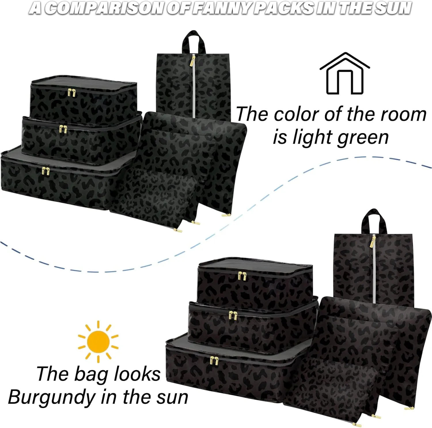 7 Set Packing Cubes Travel Luggage Organizers for Suitcase Travel Accessories with Shoe Bag for Women Girls Aesthetic Cute-Black Leopard Cheetah Pattern