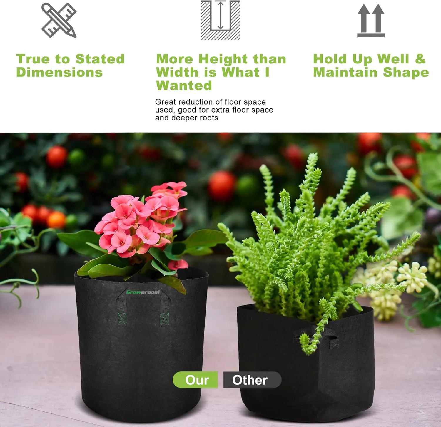 7 US Gallon 8 Pack Tall Grow Bags for Vegetables, Heavy Duty Nonwoven Aeration Fabric Deep Grow Pots with Handles