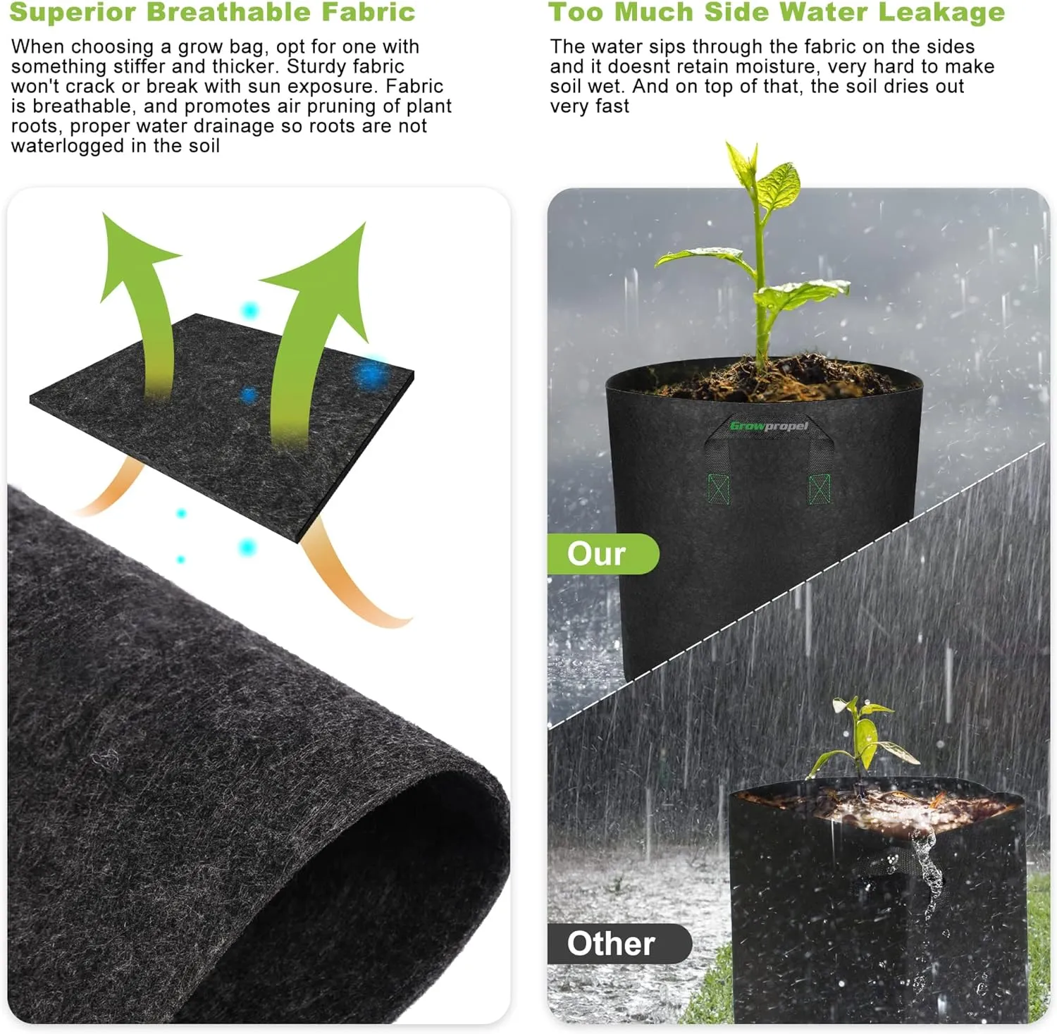 7 US Gallon 8 Pack Tall Grow Bags for Vegetables, Heavy Duty Nonwoven Aeration Fabric Deep Grow Pots with Handles