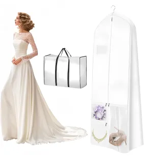 72" wedding dress garment bag,with 10'' Gusseted Dress Bags for Gowns Long 3 Pockets Dress Cover for Women & Bride Tote Bag