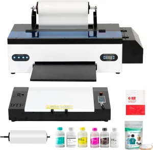 A3 DTF Printer with Oven Bundle Set L1800 Direct to Film Transfer Printer Machine with Advanced White Ink Circulation System for DIY Print T-Shirts, Dark and Light Fabric Printing