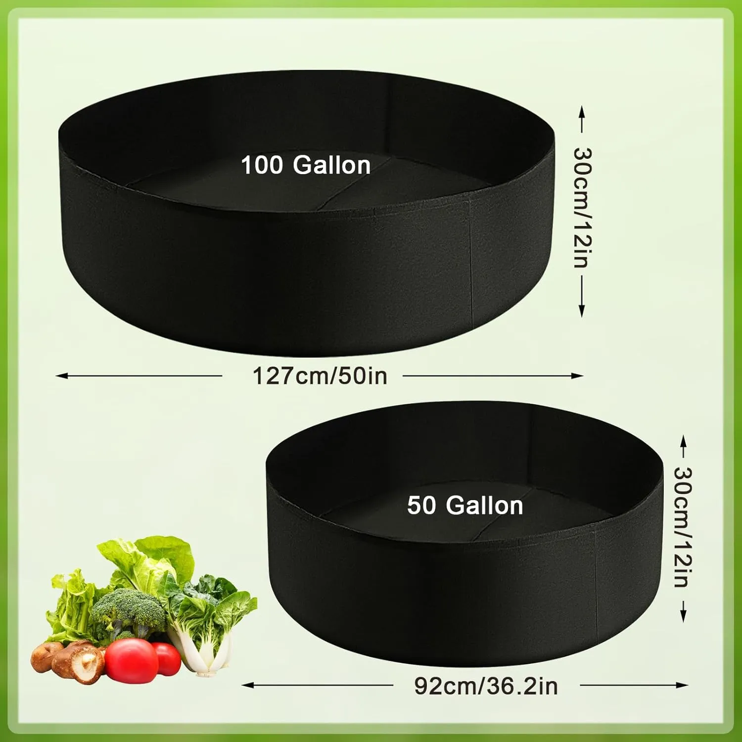ACJRYO 100 Gallon Heavy Duty Felt Grow Bags - Thickened Fabric Planters with Drainage & Aeration for Vegetables, Flowers, Herbs ﻿
