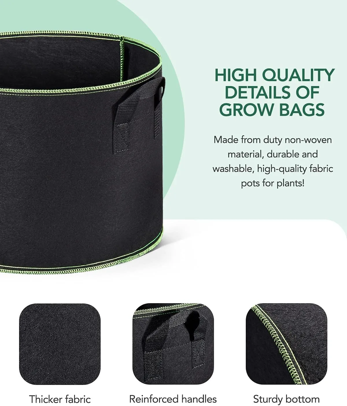 ACSTEP Grow Bags 20 Pack 5 Gallon Heavy Duty Aeration Fabric Pots Thickened Nonwoven Fabric Pots Plant Grow Bags with Handles
