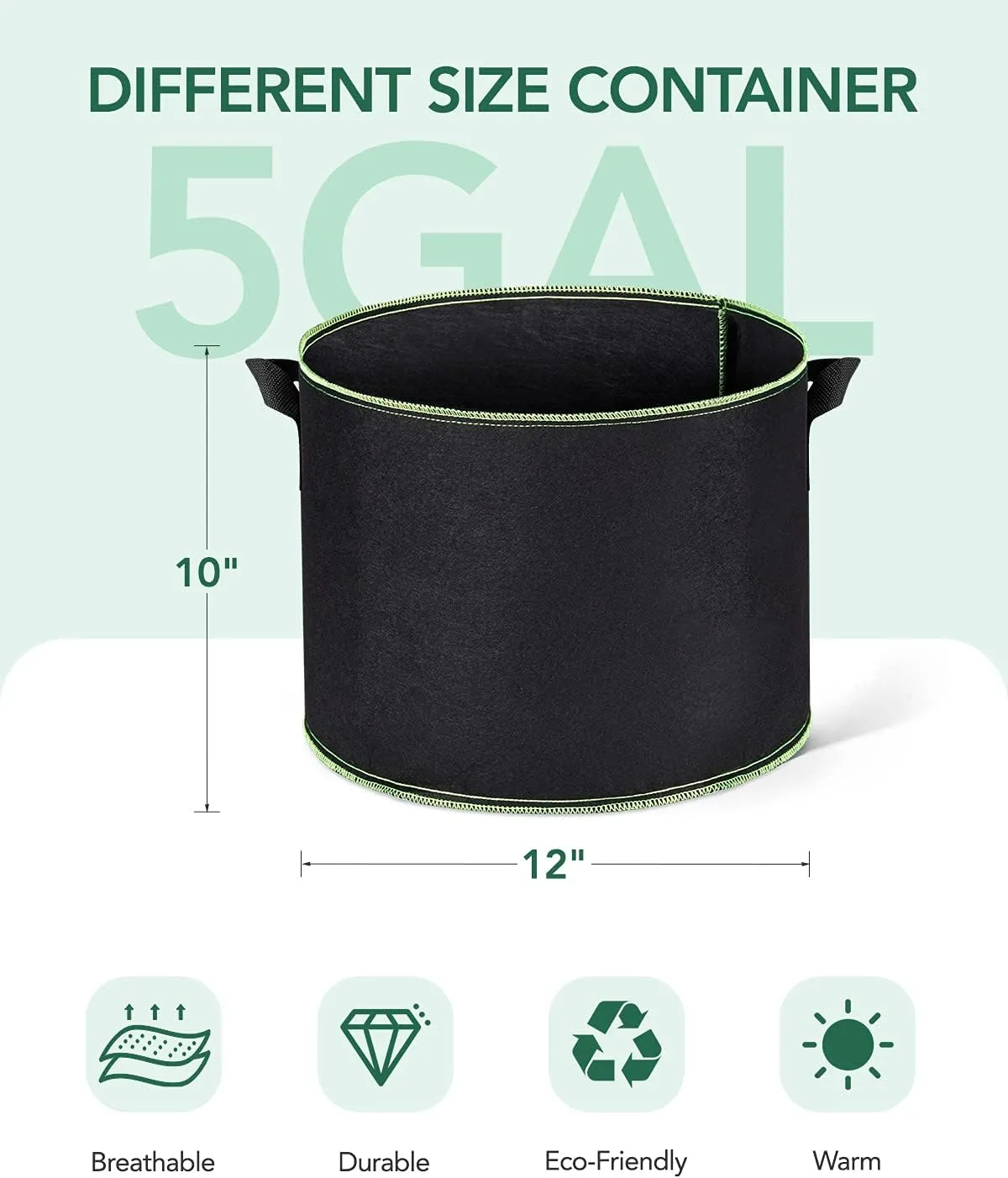 ACSTEP Grow Bags 20 Pack 5 Gallon Heavy Duty Aeration Fabric Pots Thickened Nonwoven Fabric Pots Plant Grow Bags with Handles