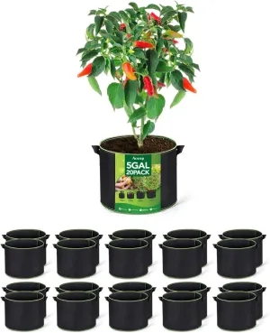ACSTEP Grow Bags 20 Pack 5 Gallon Heavy Duty Aeration Fabric Pots Thickened Nonwoven Fabric Pots Plant Grow Bags with Handles